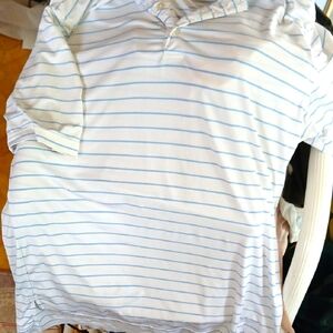 Peter Millar Summer Comfort White and Blue Striped Polo Shirt